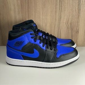 Nike Air Jordan 1 Mid Hyper Royal Tumbled Leather 554724-077 Men’s Size 8.5